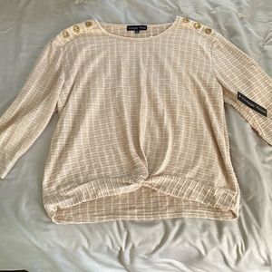 Vintage Rose, XL light pink shirt with white stripes and gold accents